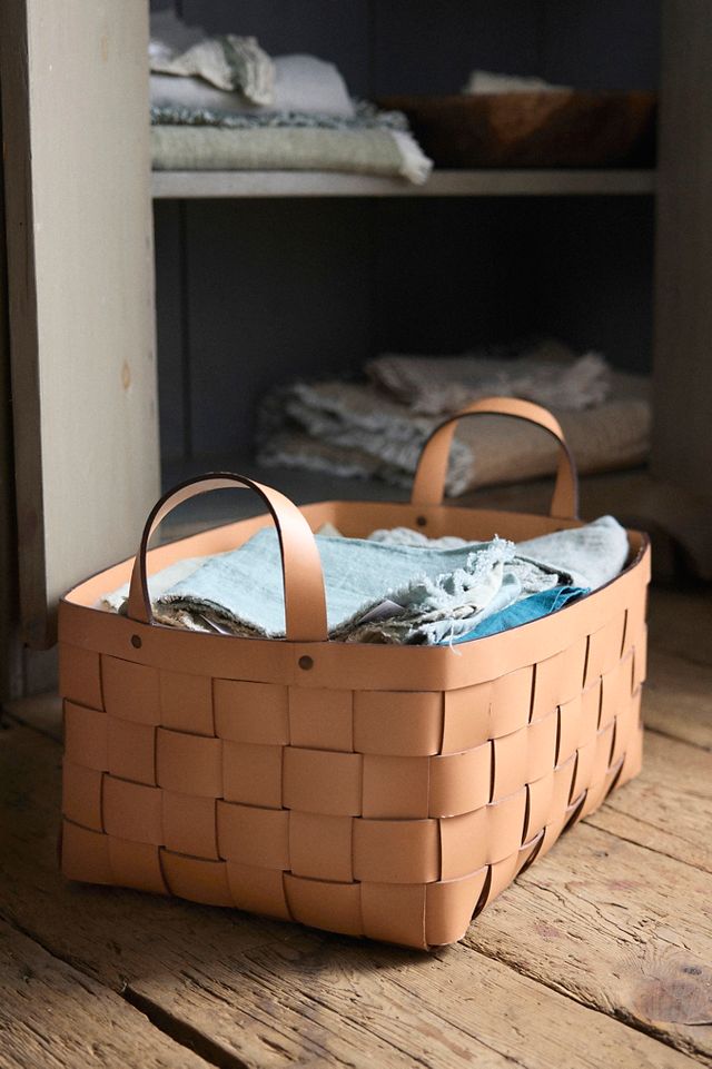 Wide Weave Leather Basket