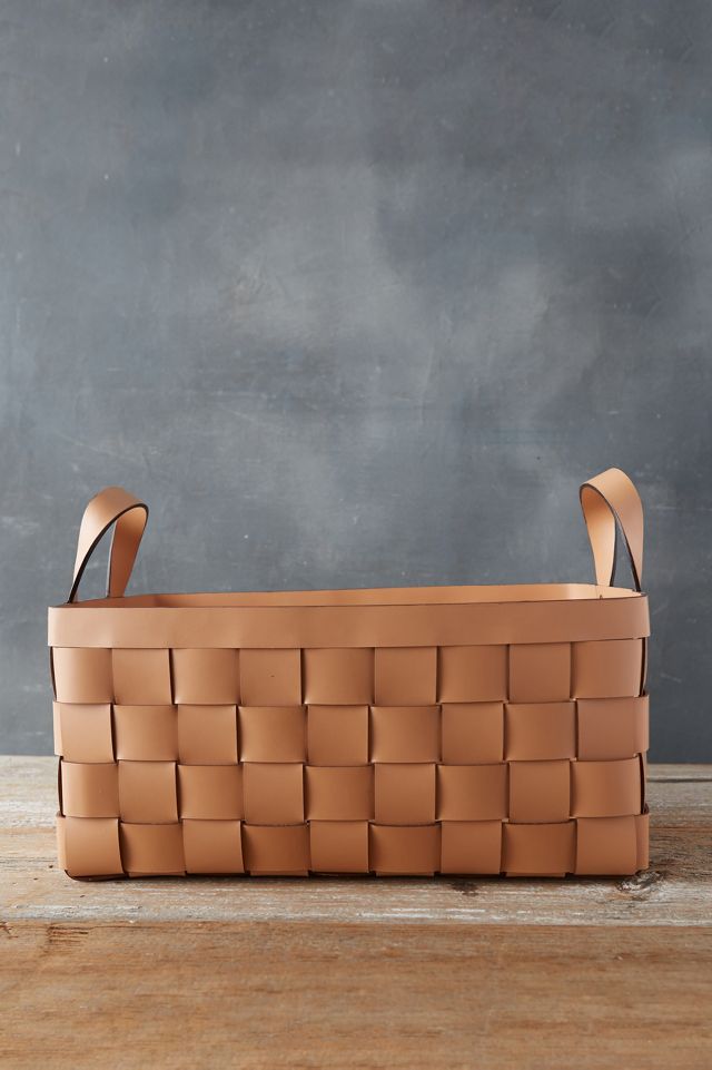 Woven Leather Basket Gray