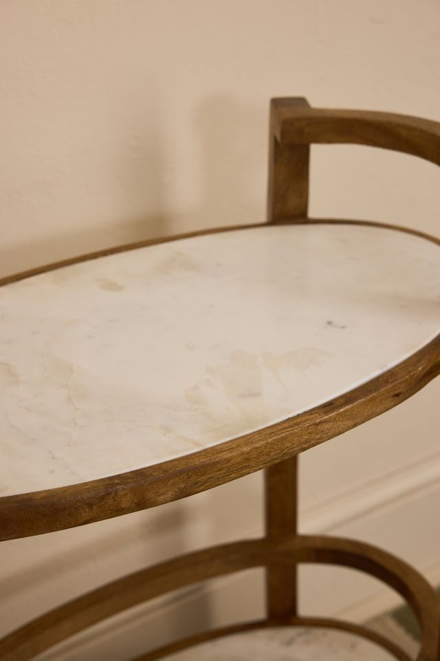 Mango Wood & Marble Bar Cart Drinks Trolley #2