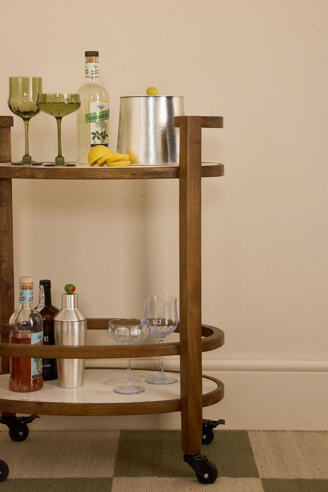 Mango Wood & Marble Bar Cart Drinks Trolley #3