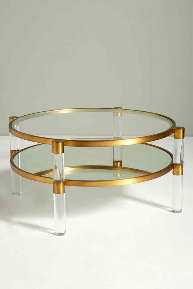 Oscarine Lucite Round Mirrored Coffee Table #1
