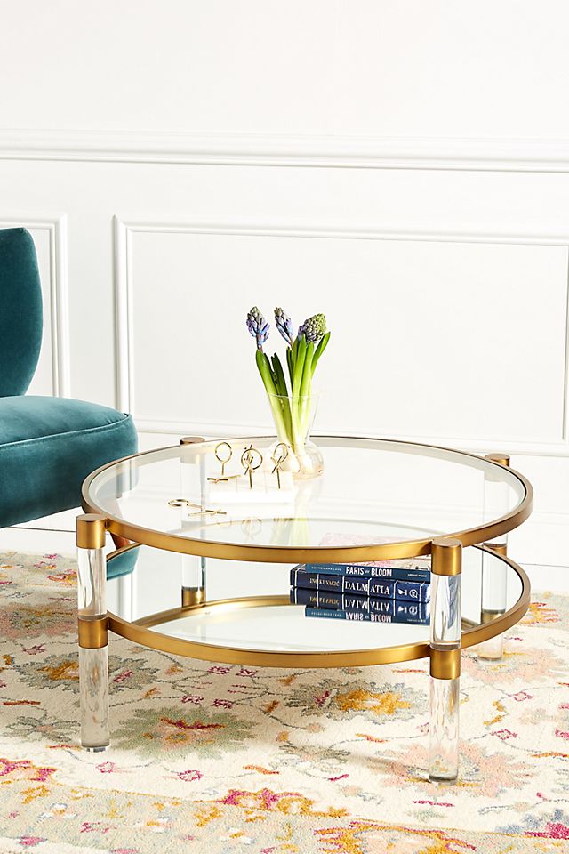 Oscarine Lucite Round Mirrored Coffee, Long Lucite Coffee Table