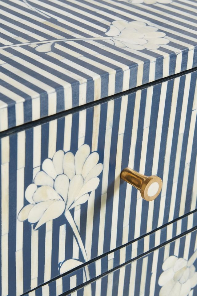 blue and white striped dresser Bespoke Italian Art Design Brass Black White Stripe Glass Dresser Side –  Cosulich Interiors & Antiques main image 1