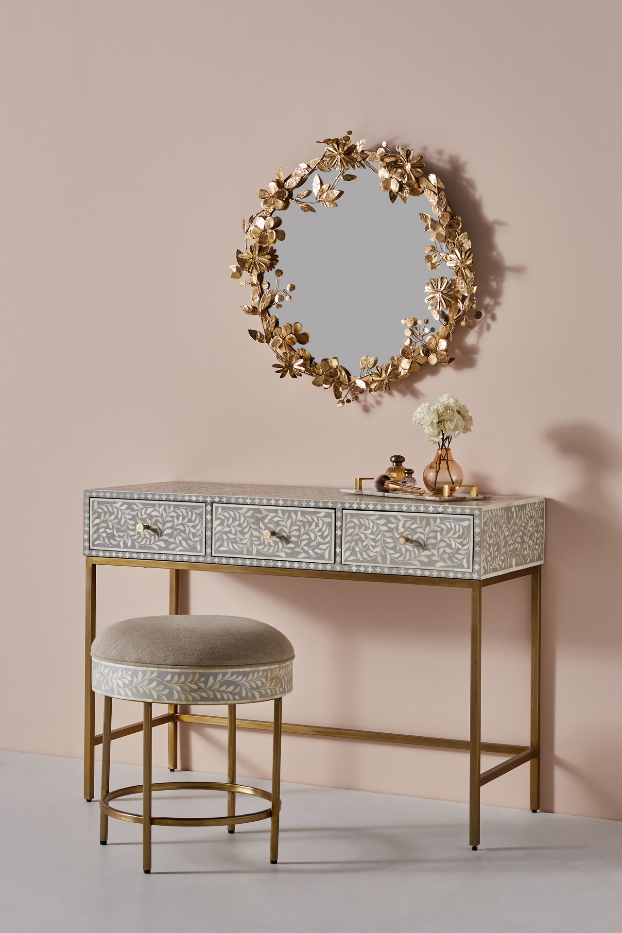 Scroll Vine Inlay Vanity Table