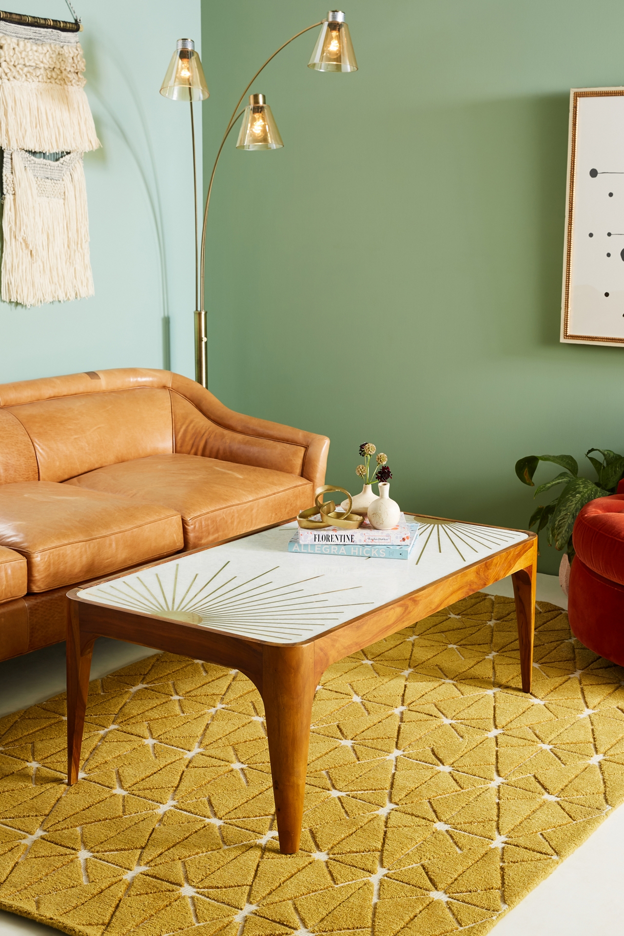 Brass Starburst Rectangular Coffee Table