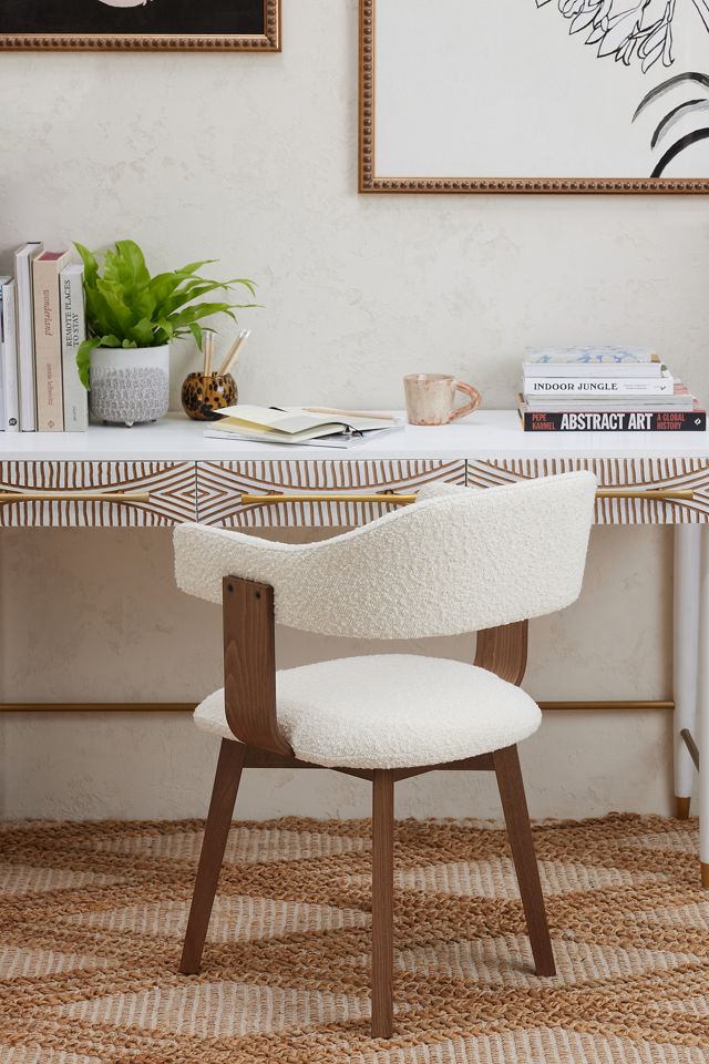 Brooke Boucle-Upholstered Beech Wood Swivel Dining Chair #1