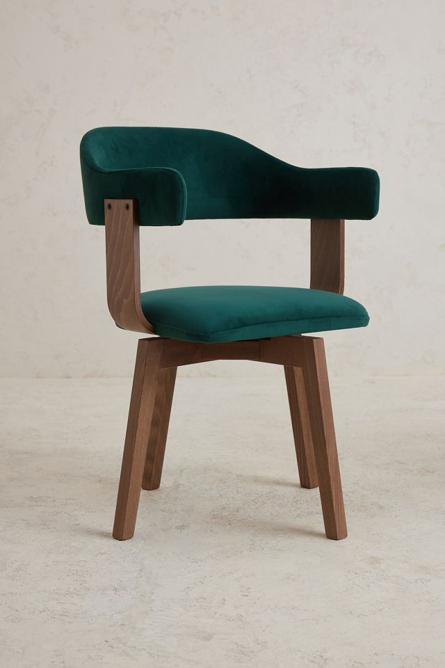 Brooke Velvet-Upholstered Beech Wood Swivel Dining Chair #2