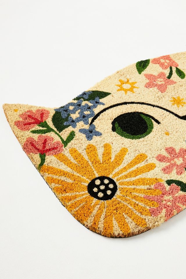 Floral Cat Coir Printed Doormat #1