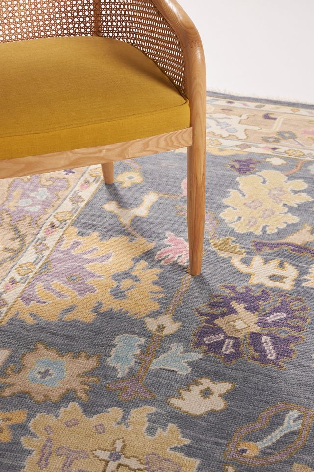 Karina Blue and Beige Floral Wool Runner Rug