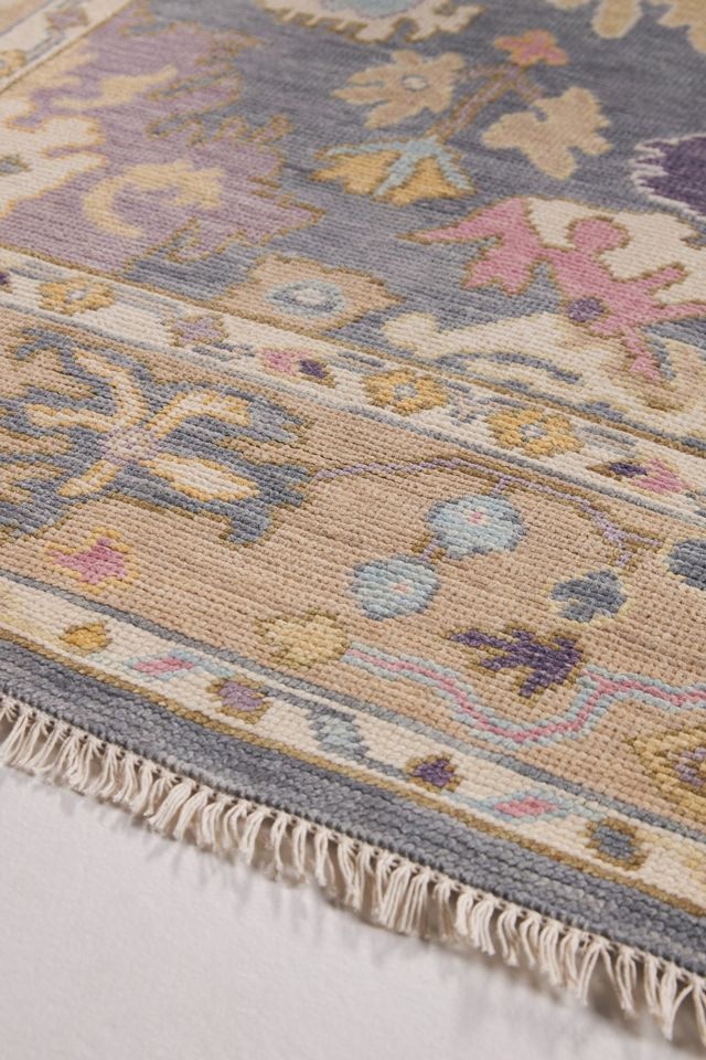 Karina Blue and Beige Floral Wool Runner Rug