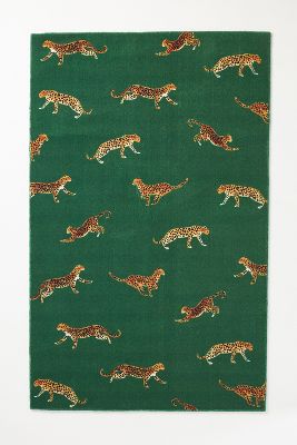 Anthropologie Cheetah Rug By  In Green Size 2.5x9
