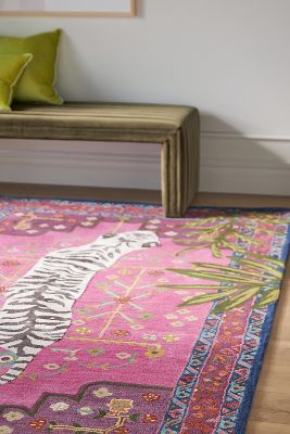 anthropologie Wool Bengal Tiger Hand-Tufted Rug Pink