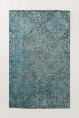 Anthropologie Hand-knotted Amore Rug By  In Blue Size 2.5x9