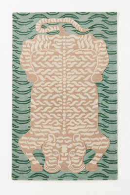 Anthropologie Wool Hand-tufted Tiger Rug In Green