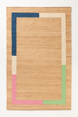 Anthropologie Vela Flatwoven Jute Colourblock-border Rug