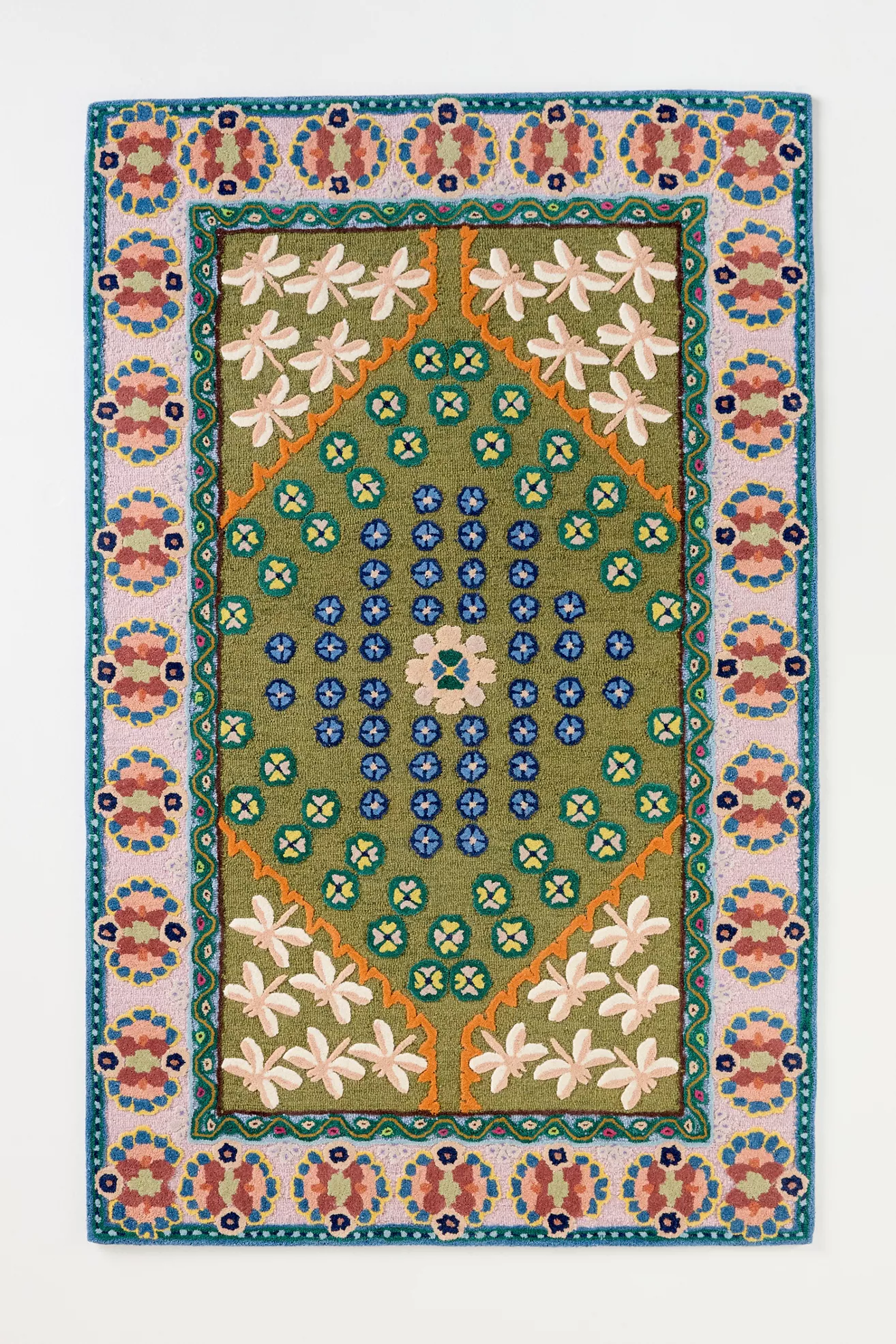Annora Hand Tufted 100% Wool Dragonfly Border Rug