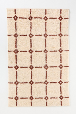 Neutral Grid Handwoven Cotton Wool Blend Shag Geometric Rug | AnthroHome