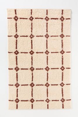 Neutral Grid Handwoven Cotton Wool Blend Shag Geometric Rug