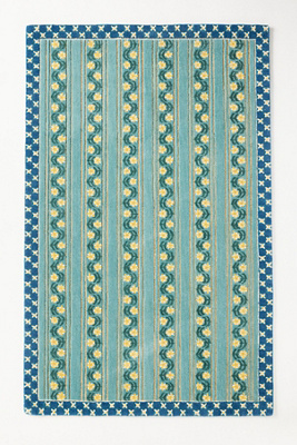 Anthropologie Printed Goods Tufted Wool Floral Striped Rug In Green