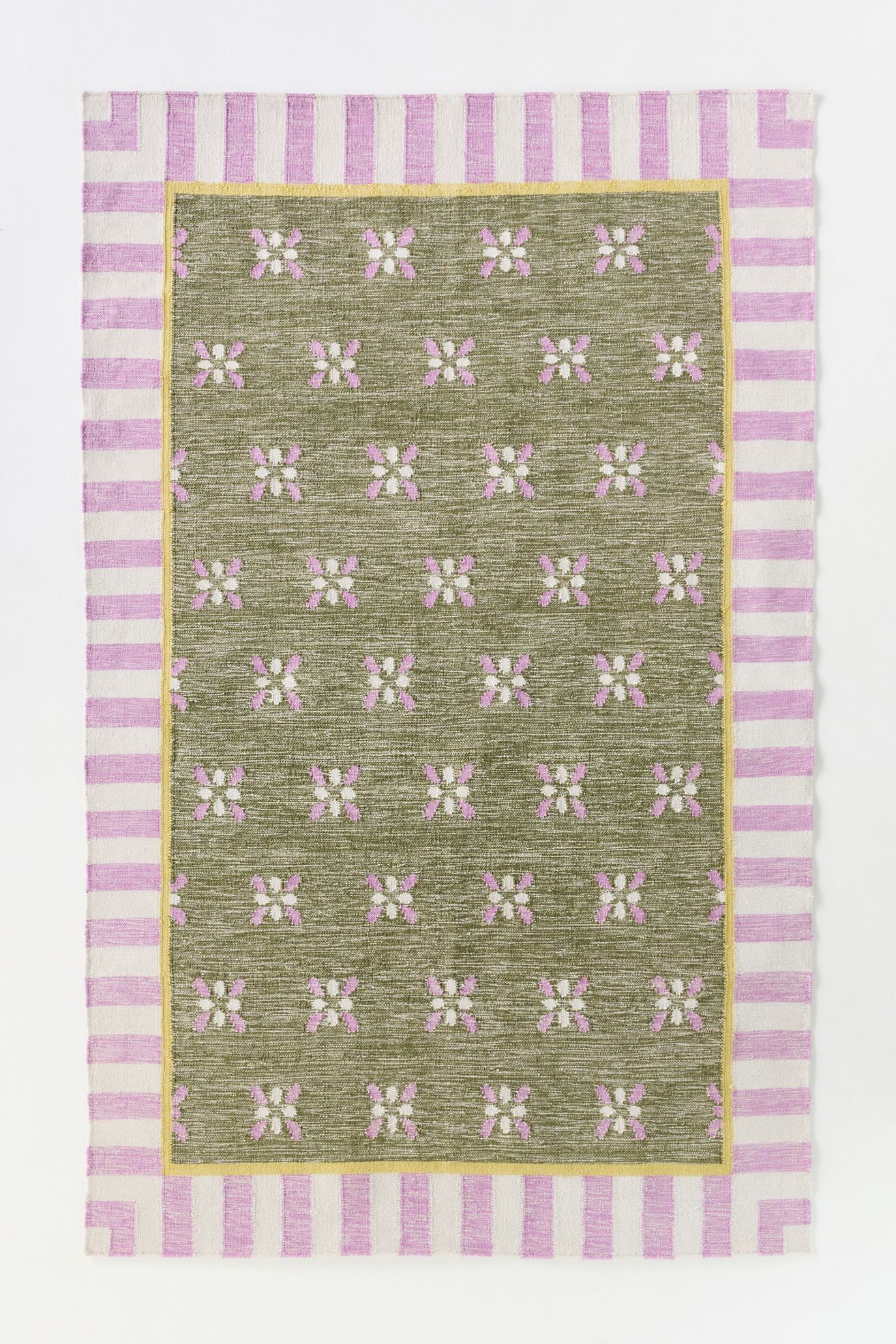 Bellus Flatwoven Indoor/Outdoor Striped Border Rug - Green, 3’ X 5’