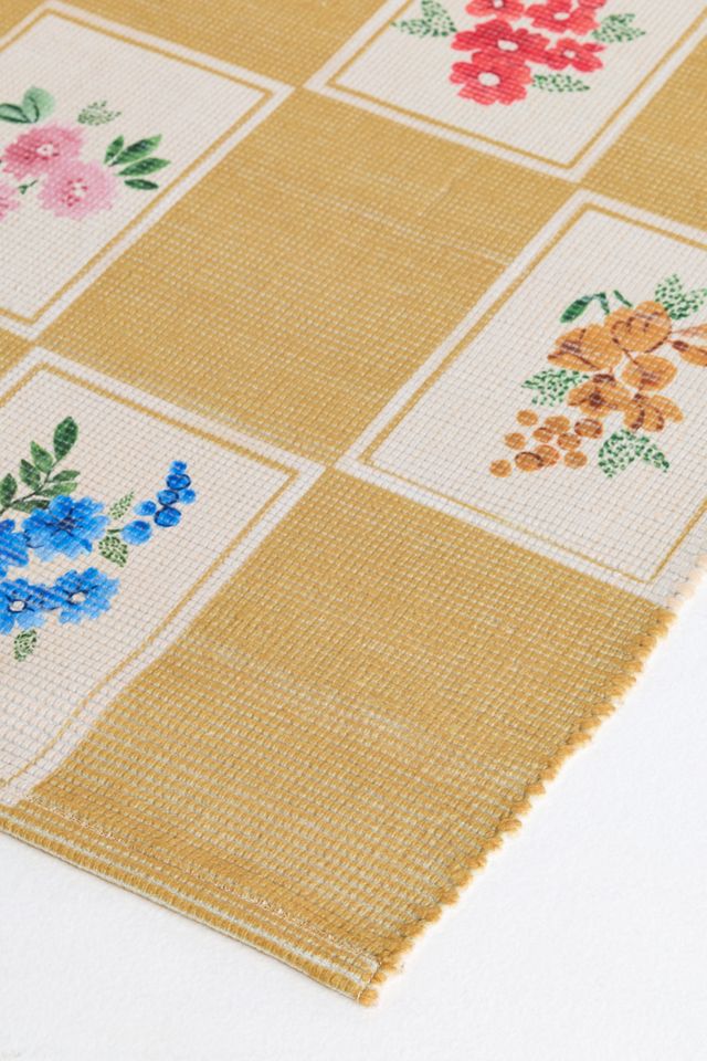 Aurora Flatwoven Indoor/Outdoor Floral Checkered Rug #1