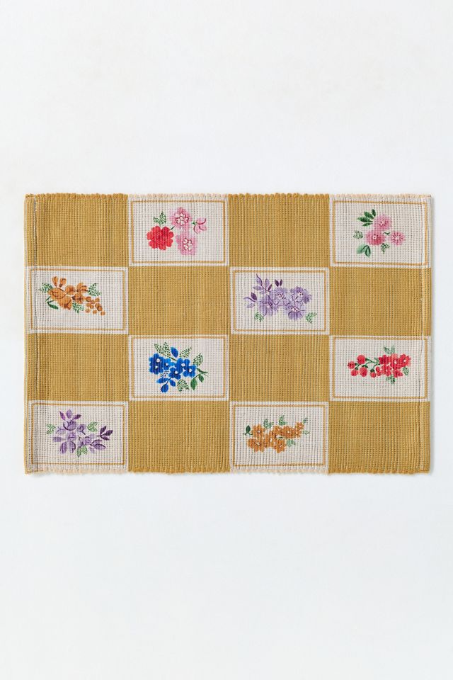 Aurora Flatwoven Indoor/Outdoor Floral Checkered Rug #2