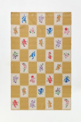 Aurora Flatwoven Indoor/Outdoor Floral Checkered Rug