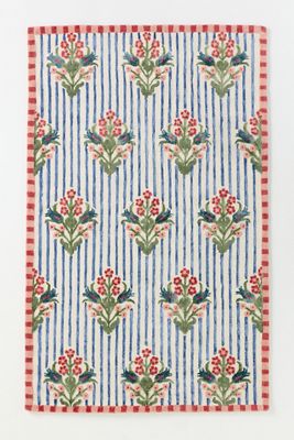 Tufted Wool-Viscose Blend Floral Striped Rug