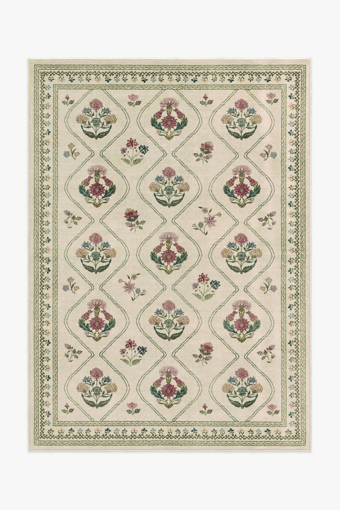 Ruggable Washable Trellis Floral Olivia Rug - Cream, 2.5 x 10