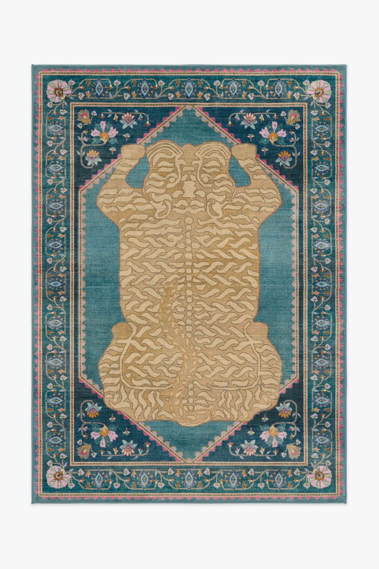 Ruggable Washable Wildcat Persian Border Tigris Rug - Blue, Standard, 2’ X 3’