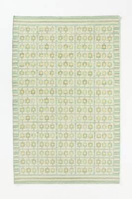 Anthropologie Handwoven Wool Scandi Grid Rug In Green