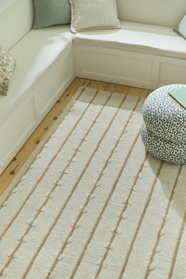 Anthropologie Tufted Wool/viscose Blend Striped Rug In Neutral