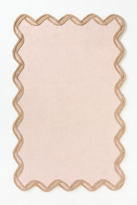 Anthropologie Tufted Wool Scalloped Border Rug In Pink