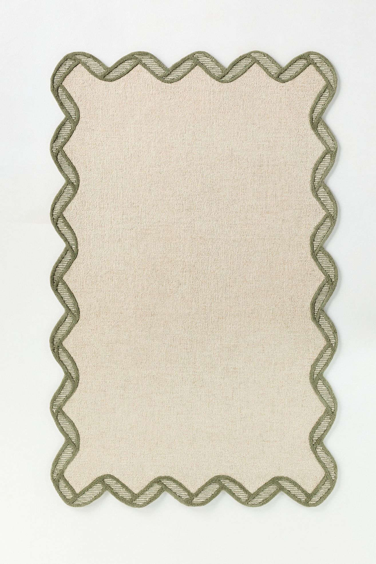 Hand Tufted 100% Wool Scalloped Border Rug - Light Green, 9’ X 12’