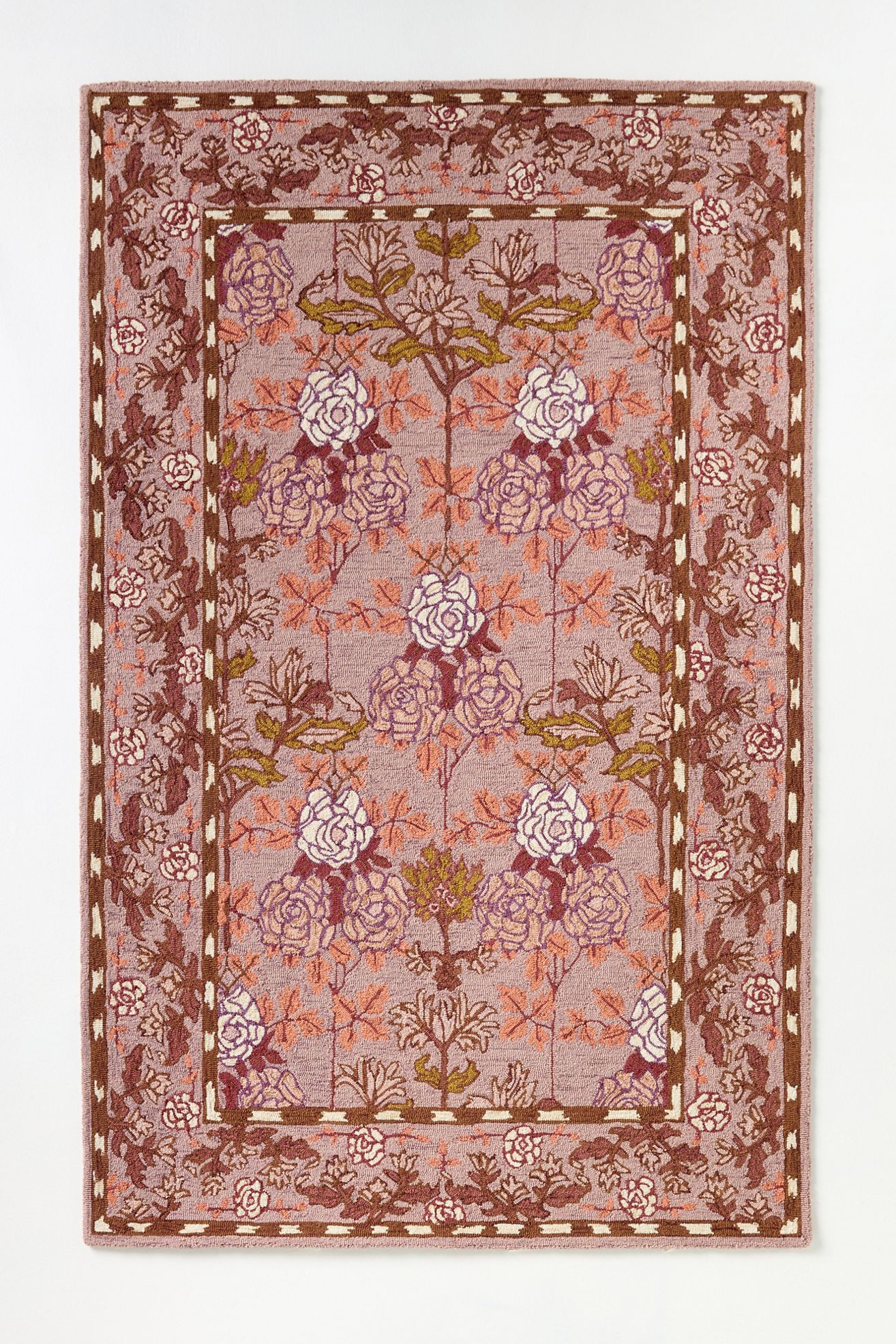 Tufted Hooked Wool Floral Border Rug - Rose, Standard, 9’ X 12’