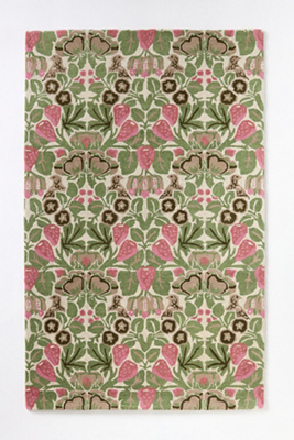 Anthropologie Tufted Wool Strawberry Bird Rug In Green