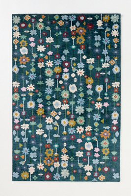 Anthropologie Kalina Hand-knotted Wool Abstract Floral Rug In Blue