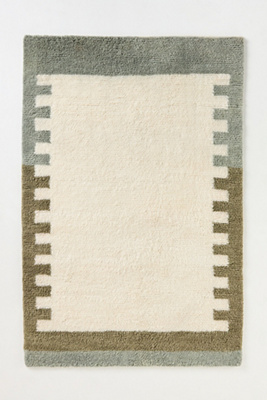 Anthropologie Tufted Wool Shag Colour-blocked Border Rug In Multi