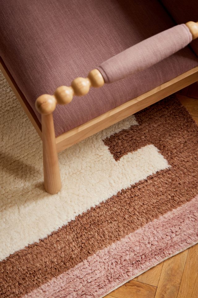 Tufted Wool Shag Color-Blocked Border Rug #5
