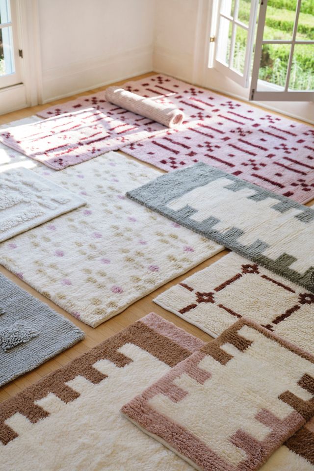 Tufted Wool Shag Color-Blocked Border Rug #3