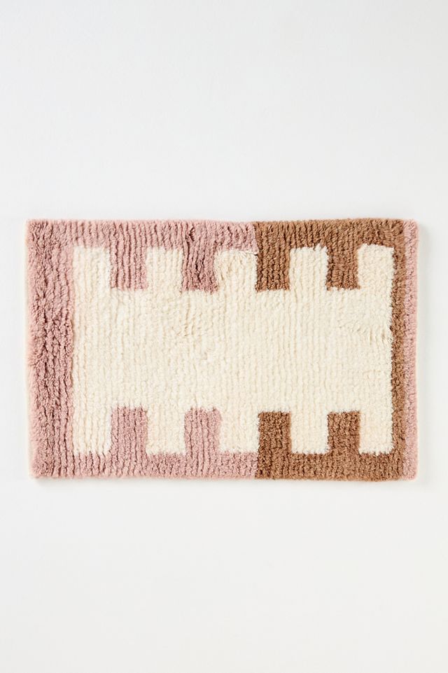 Tufted Wool Shag Color-Blocked Border Rug #2