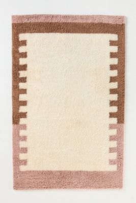 Tufted Wool Shag Color-Blocked Border Rug