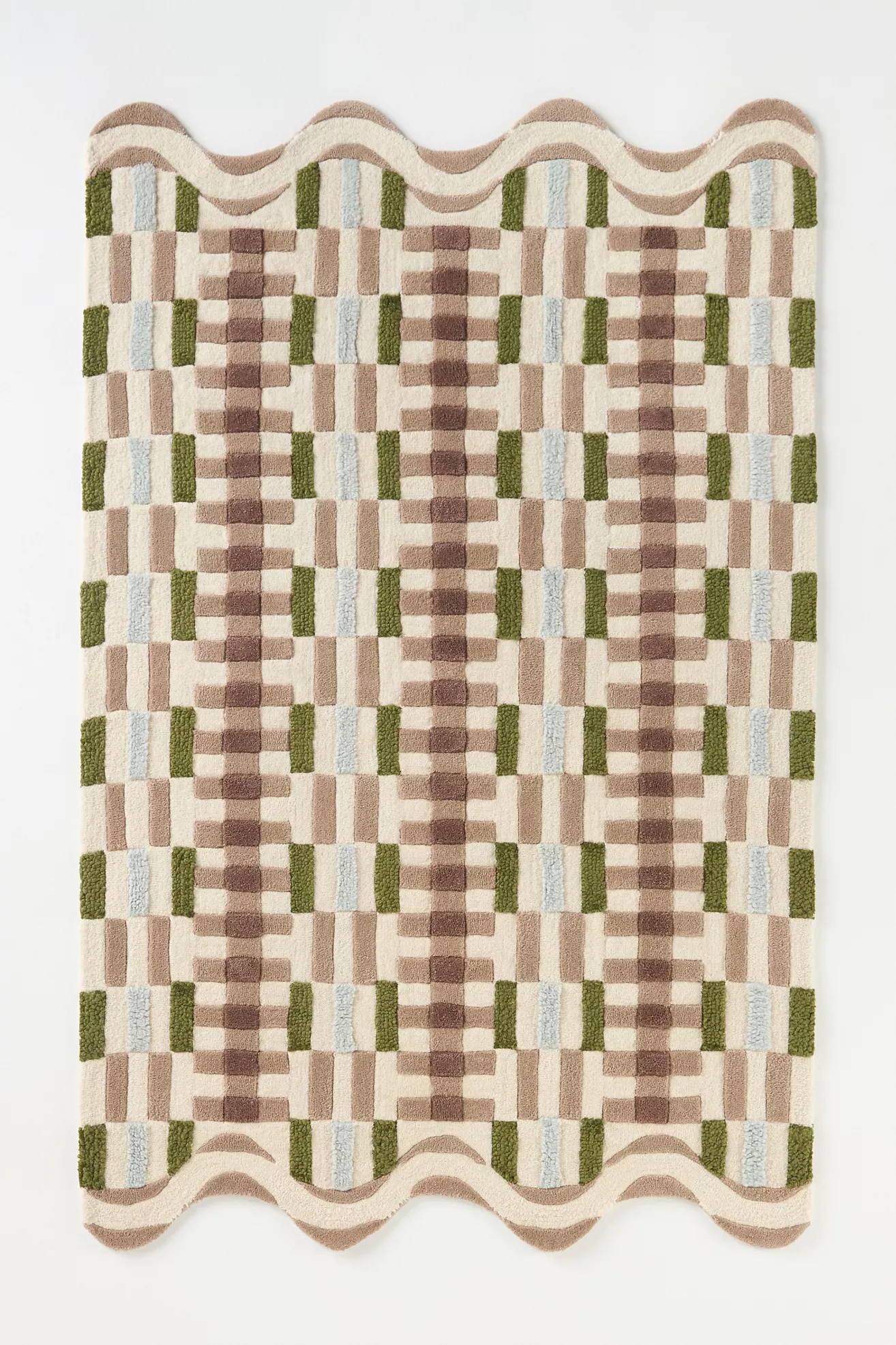 Hand Tufted 100% Wool Geometric Scalloped Rug - thumbnail 2