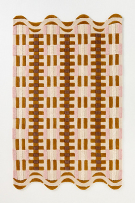 Anthropologie Tufted Wool Geometric Scalloped Rug In Multi