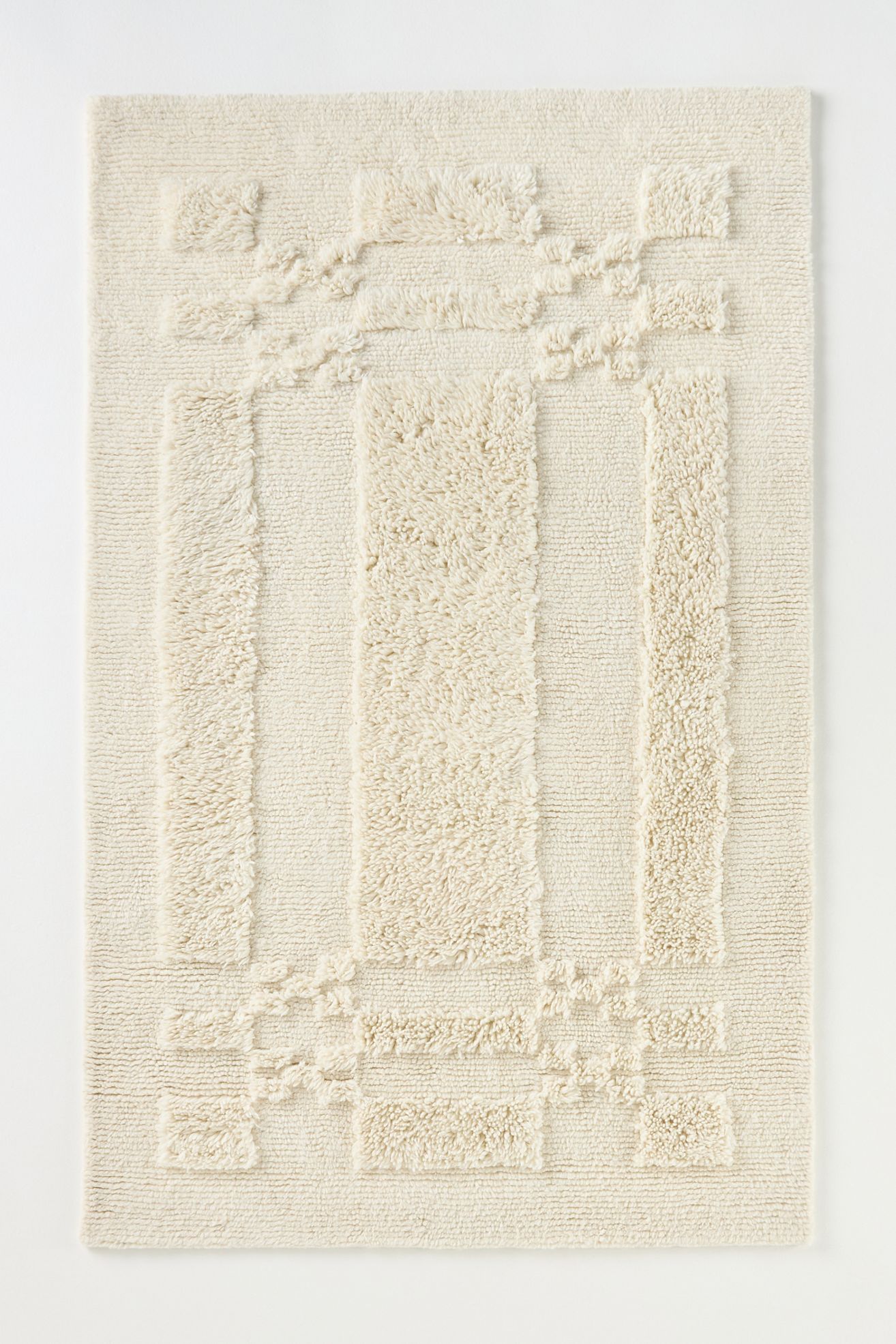 Florine Hand-Tufted Wool Shag Sculpted Rug - Ivory, Standard, 2.5’ X 9’