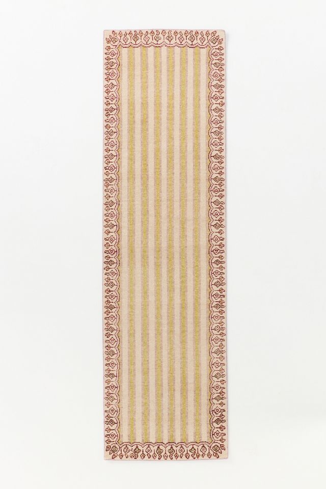 Lilia Hand-Knotted Wool Striped Floral Border Rug #2