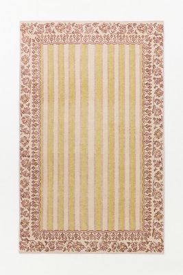 Lilia Hand-Knotted Wool Striped Floral Border Rug