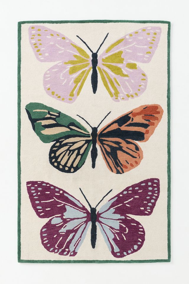 Hand Tufted 100% Wool Butterfly Rug #1