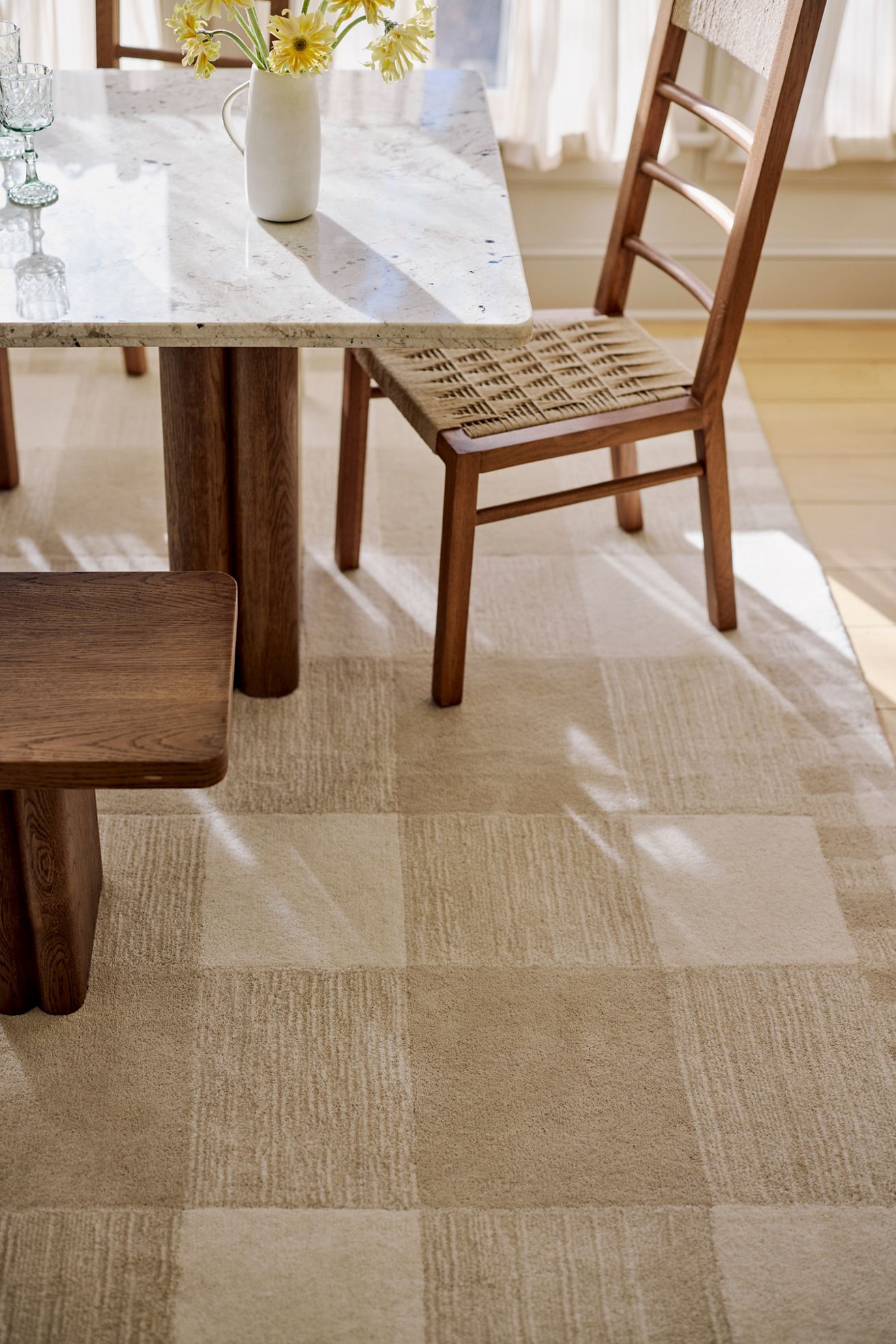 Hand Tufted 100% Wool Gingham Rug - Neutral, 5’ X 8’
