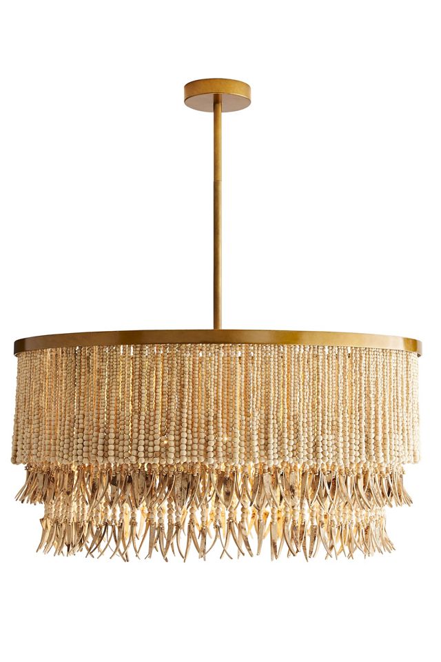 Baja Organic Wood Coconut Shell Beaded Chandelier #1